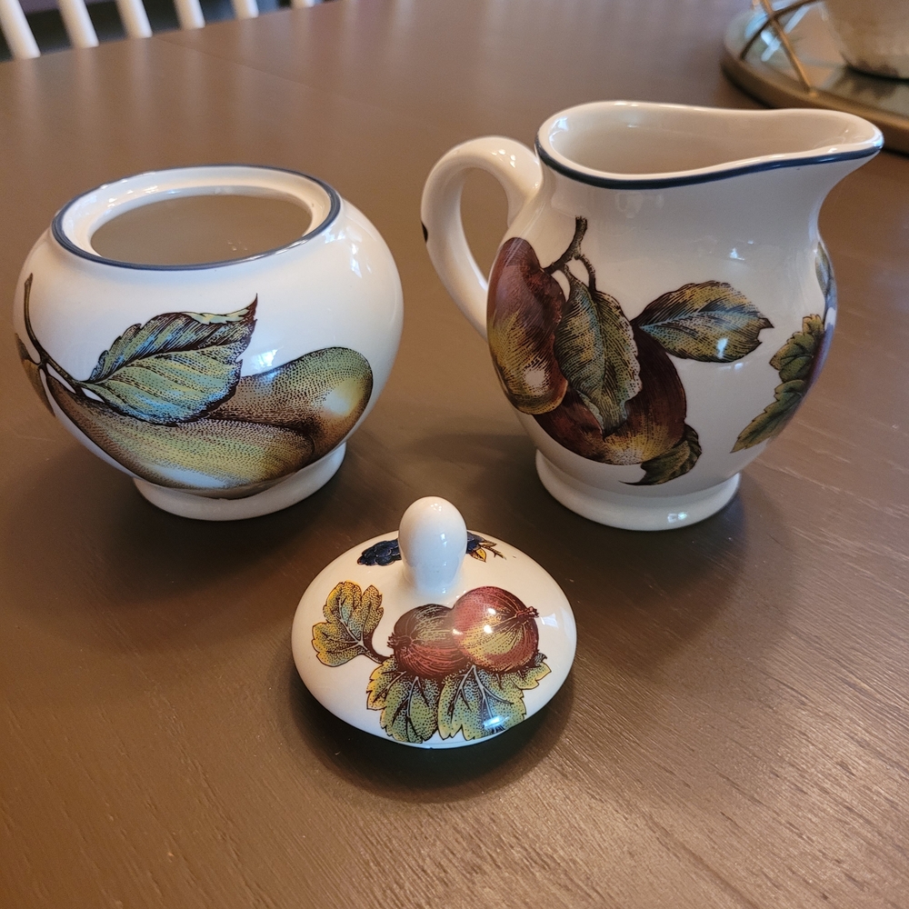Pier One Ceramic Sugar and Creamer Set with Fruit Design